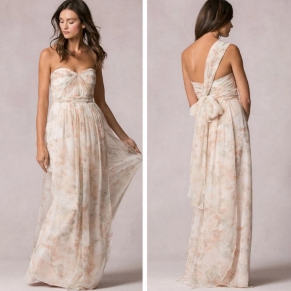 Jenny Yoo Nyla Convertible Floral Chiffon Dress Gown